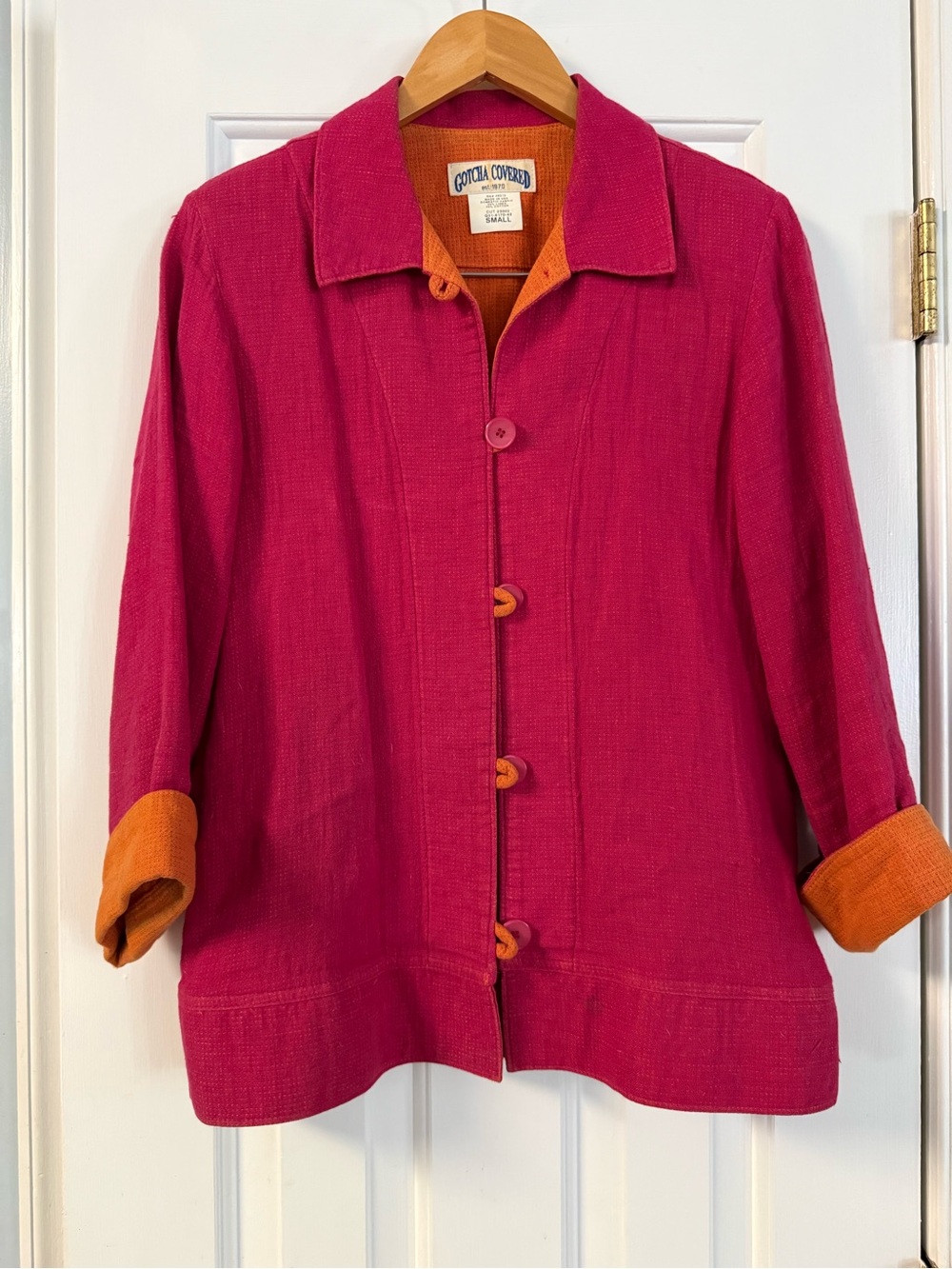 Gotcha Covered Linen Blend Jacket Pink Orange Colorblock Small USA